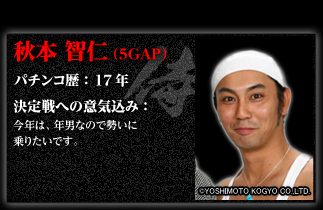 秋本 智仁（5GAP）　決定戦への意気込み：今年は、年男なので勢いに乗りたいです。