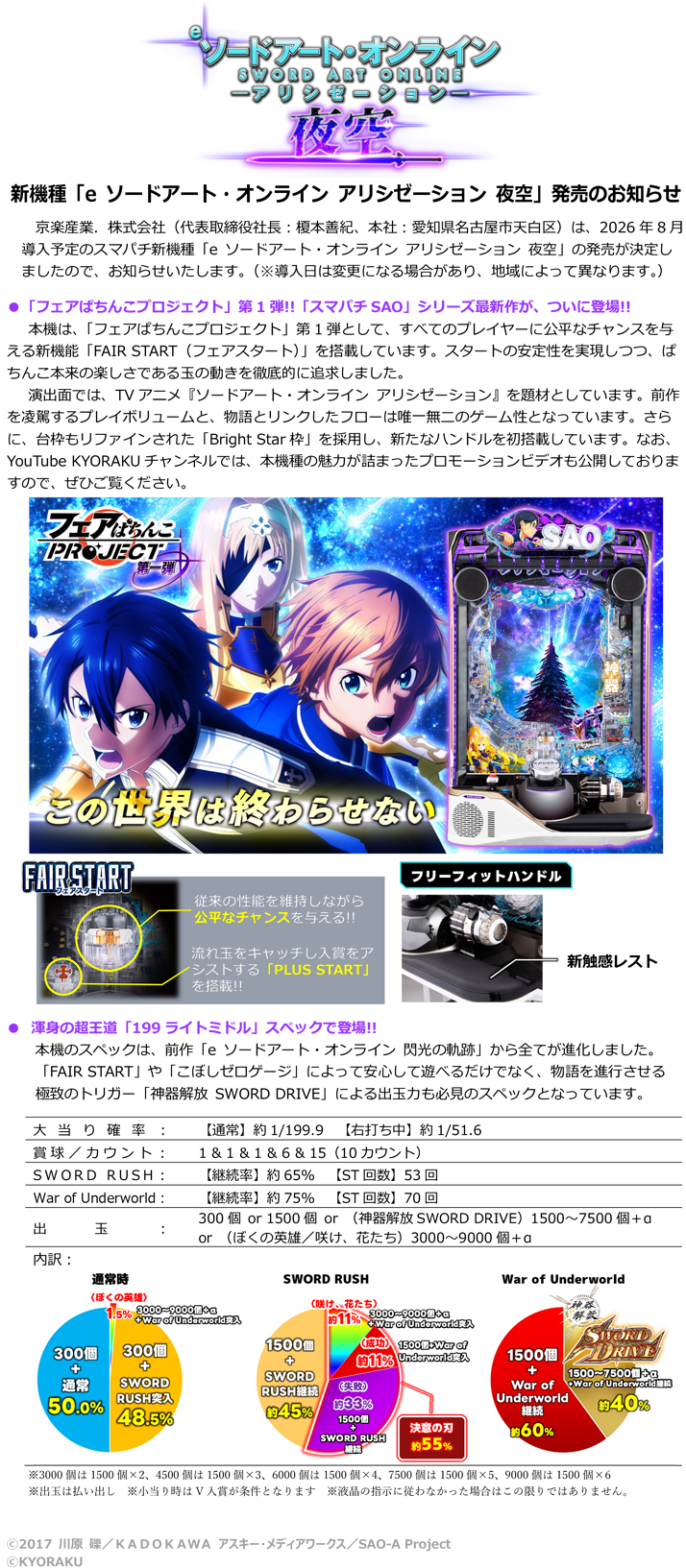 新機種「e ソードアート・オンライン アリシゼーション 夜空」発売のお知らせ