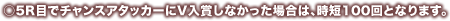 5R目でチャンスアタッカーにV入賞しなかった場合は、時短100回となります。